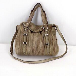 B. Makowsky Snake Embossed Leather Shoulder Handbag Brown Multi Leather